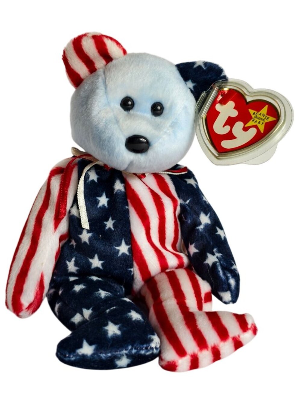 Ty Beanie Baby Spangle Bear Blue Head 1999 USA Patriotic Plush Tags Retired